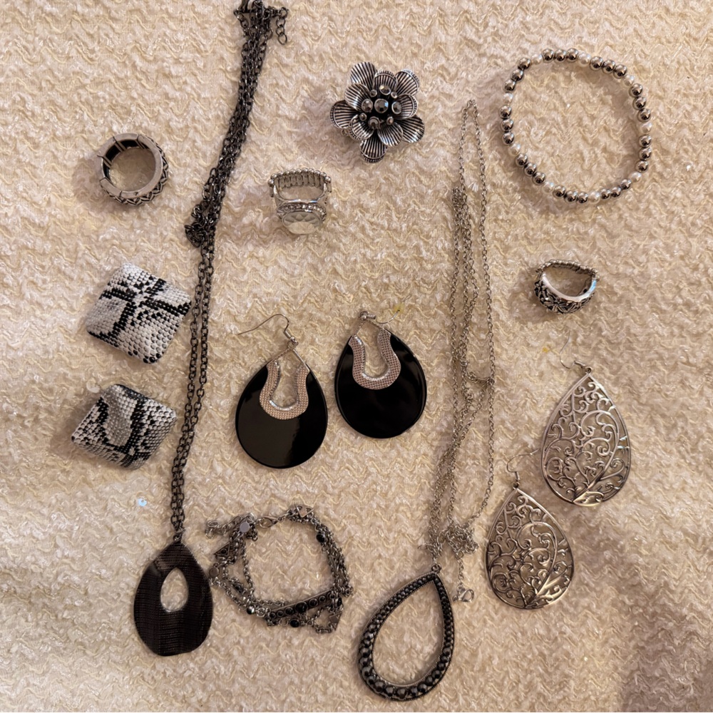Chic Black and Silver Teardrop Earrings